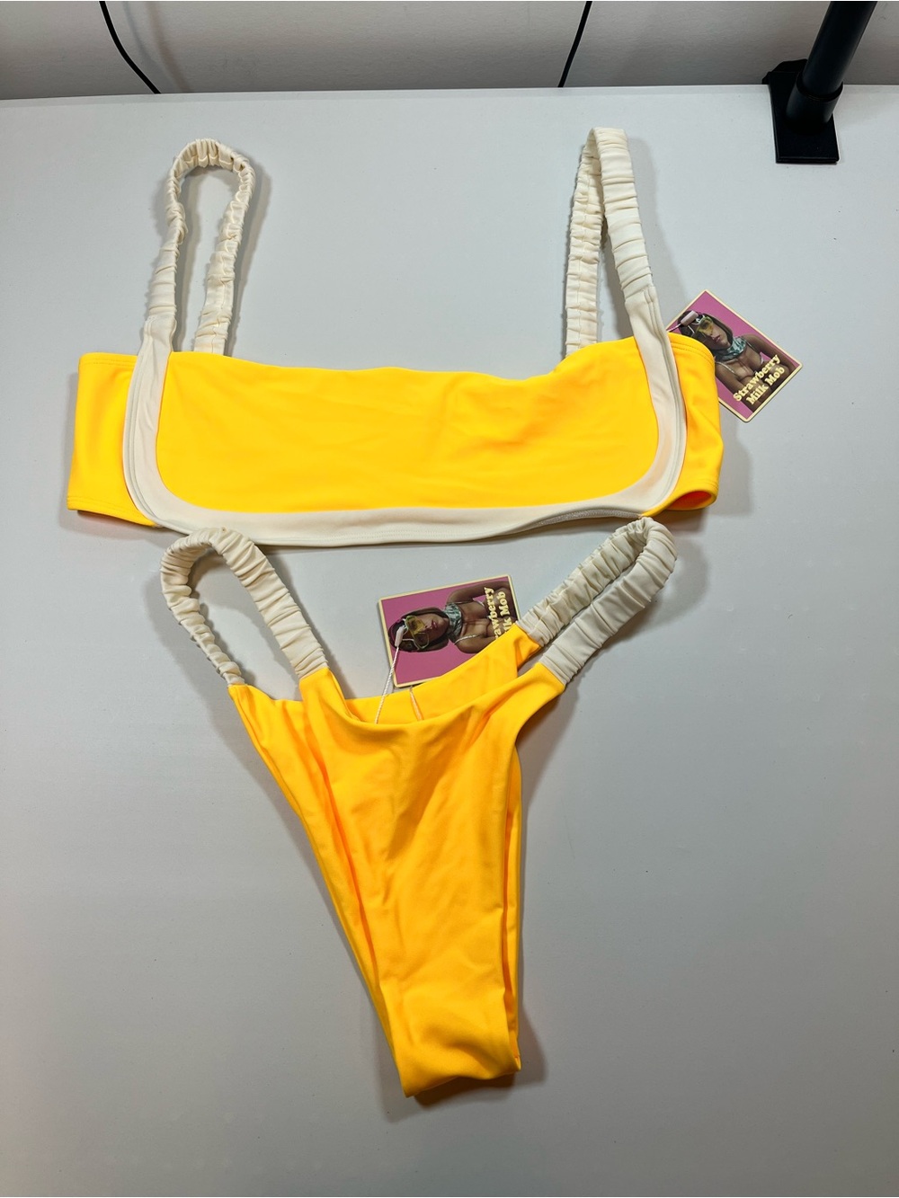 NWT Strawberry Milk Mob Yellow Cream Bikini Set XL Top M Bottom
